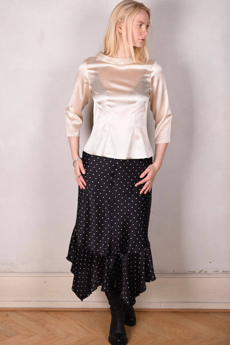 M.BARKER Silk skirt cut on bias "Pearl Dot" by Marie Barker - Tone Barker Silk