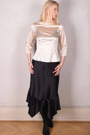 M.BARKER Silk skirt cut on bias "Pearl Dot" by Marie Barker - Tone Barker Silk