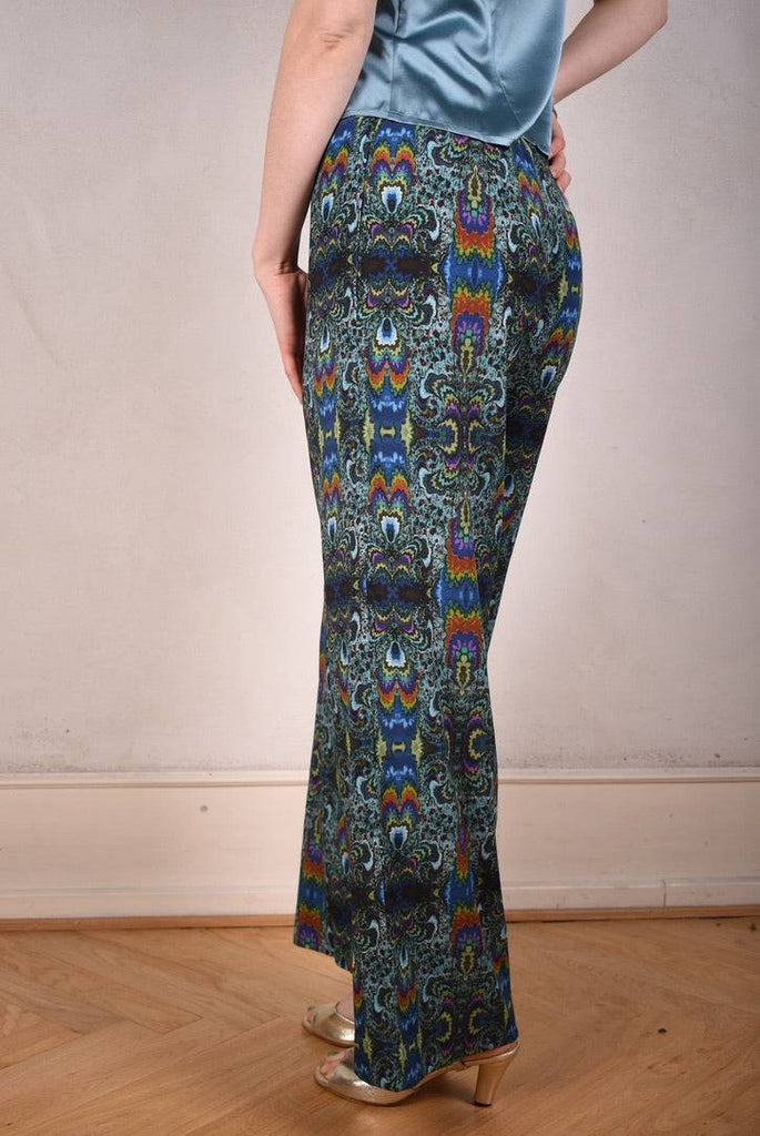 Norah, Wide legged  trousers in Stretch satin Silk. "Fraktalia" - Tone Barker Silk
