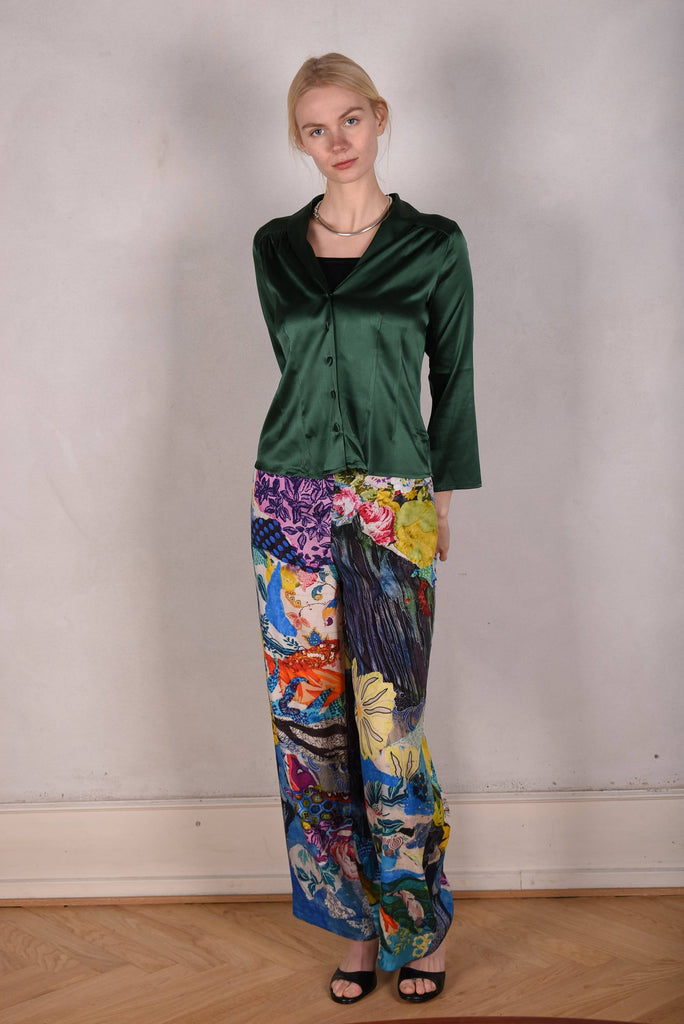 Norah, Wide legged  trousers in Stretch satin Silk. "Giadams" - Tone Barker Silk