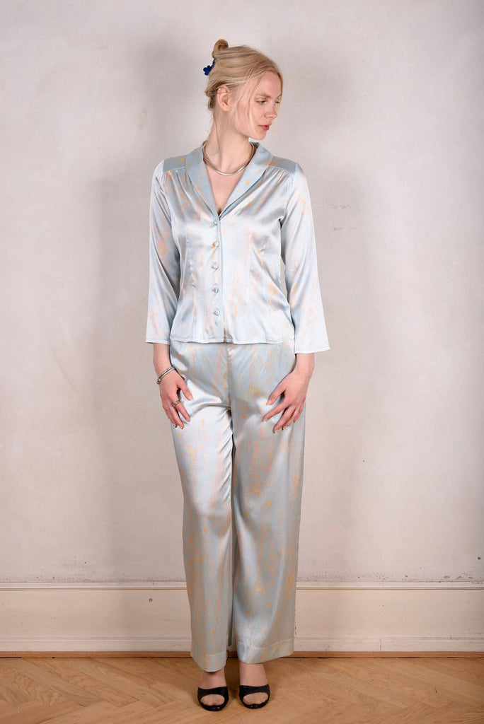 Norah, Wide legged  trousers in Stretch satin Silk. "Lightly" - Tone Barker Silk