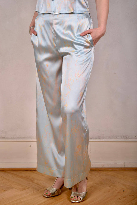 Norah, Wide legged  trousers in Stretch satin Silk. "Lightly" - Tone Barker Silk