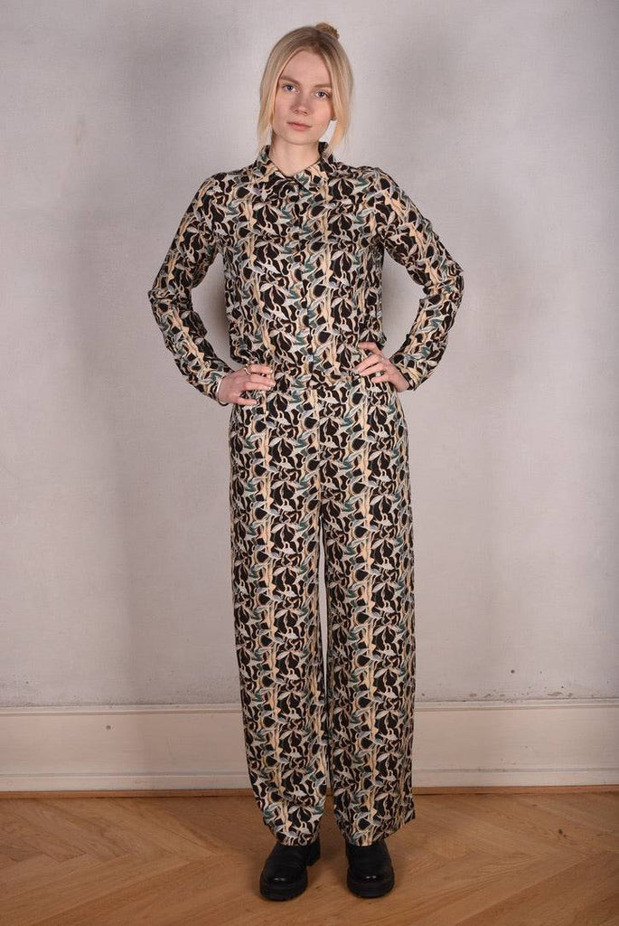 Norah, Wide legged  trousers Noil Silk/viscose mix. "Bird/Branch" - Tone Barker Silk