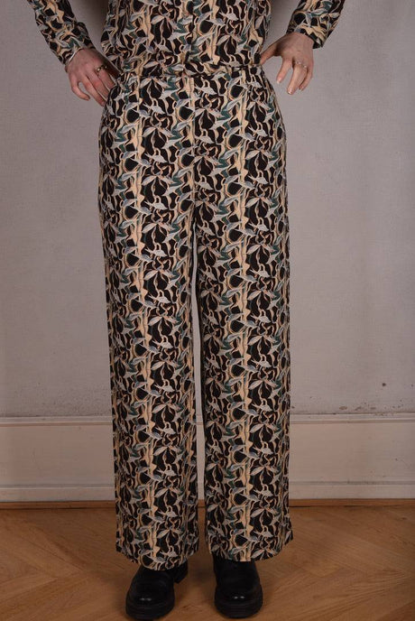 Norah, Wide legged  trousers Noil Silk/viscose mix. "Bird/Branch" - Tone Barker Silk