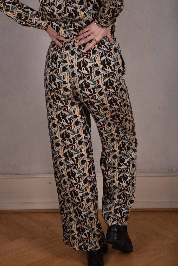 Norah, Wide legged  trousers Noil Silk/viscose mix. "Bird/Branch" - Tone Barker Silk