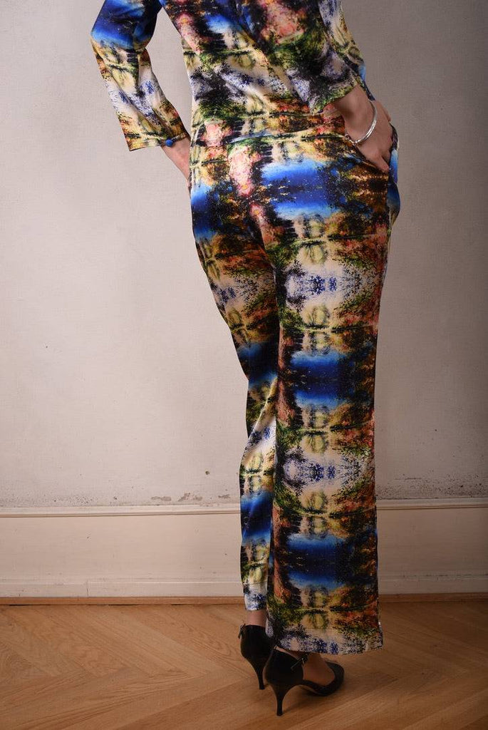 Norma, Semi-wide legged  trousers in Stretch satin Silk. "Calling" by M.S.O. - Tone Barker Silk