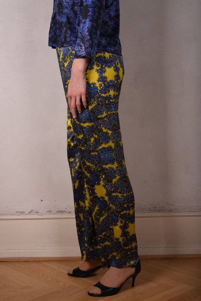 Norma, Semi-wide legged  trousers in Stretch satin Silk. "Sand Reef" - Tone Barker Silk