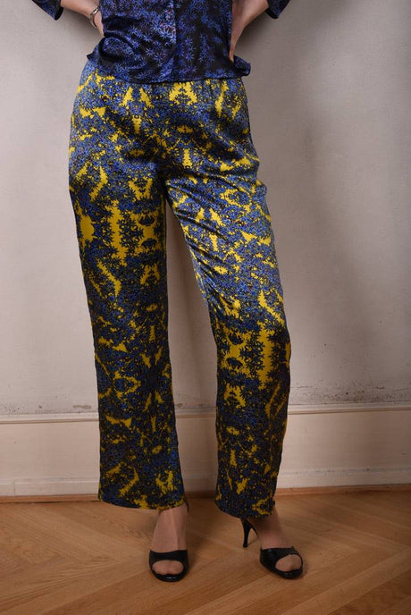 Norma, Semi-wide legged  trousers in Stretch satin Silk. "Sand Reef" - Tone Barker Silk
