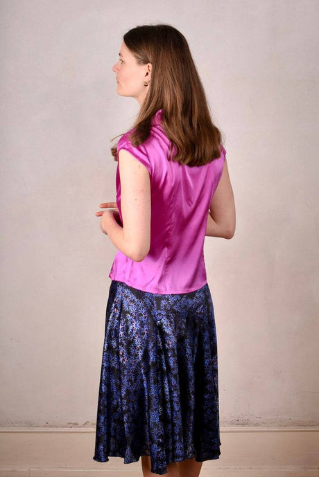 Tango, skirt in stretch silk satin, 95%silk/5% elastane. Print "Coral Reef" - Tone Barker Silk