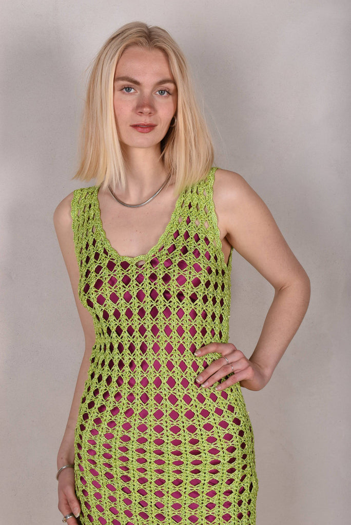 Kraka. Dress in 100% silk Crochet. "Spring-green" - Tone Barker Silk