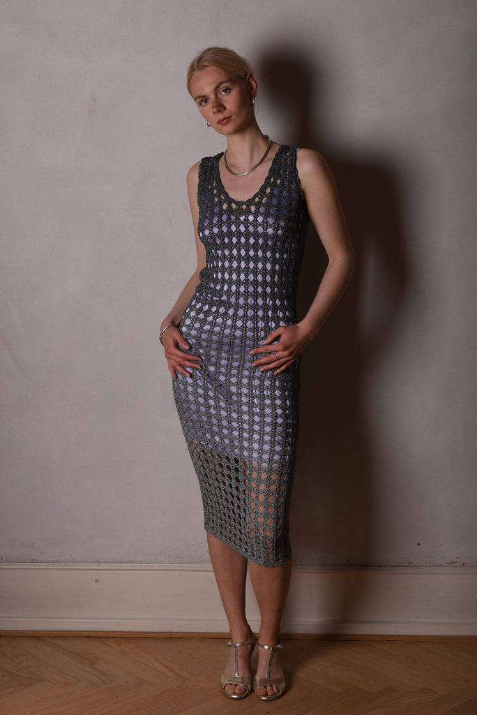 Kraka. Dress in 100% silk Crochet. "Tin" - Tone Barker Silk