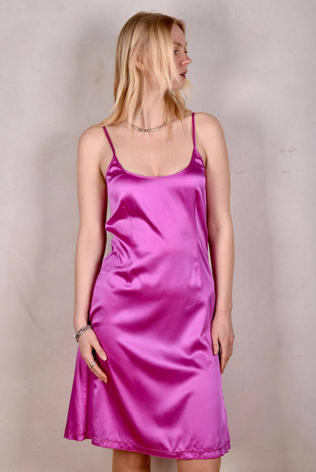 Florianne, "Slip"-dress in Stretch Silk Satin w. 5% elastane "Hi-Pink" - Tone Barker Silk