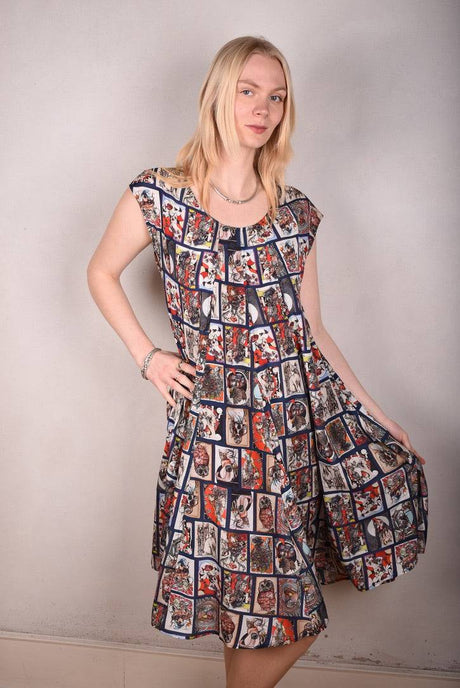 Ghita Cap-sleeve dress in 100% silk crepe. Print "Susminor" by Suse Hartung - Tone Barker Silk
