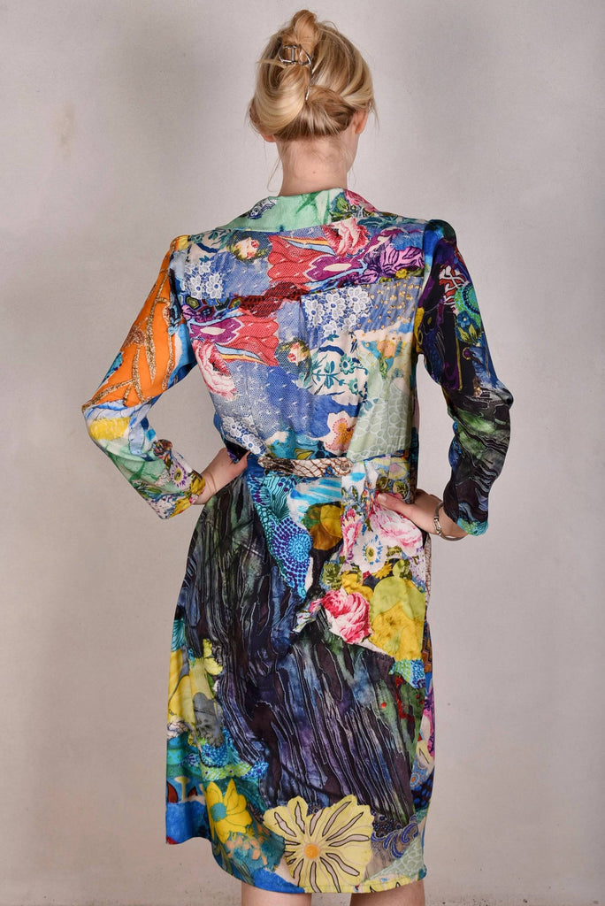 Hen-stretch, Stretch silk satin shirt-dress w. pockets. "Giadams" - Tone Barker Silk