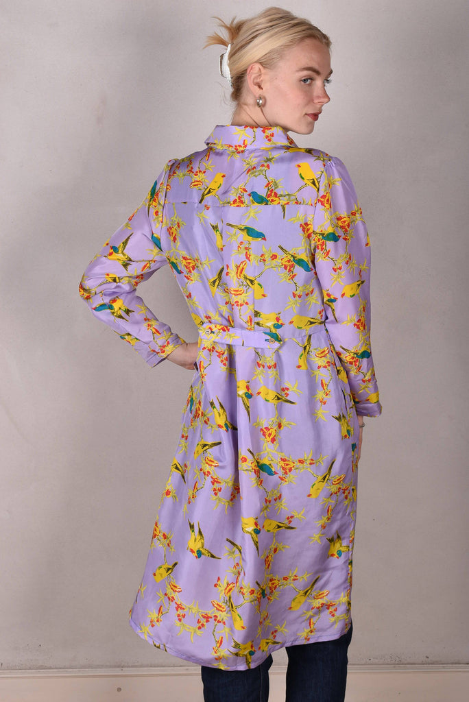 Hennie. Shirt-dress in 100% Habotai silk. Long sleeves "Lilabird" - Tone Barker Silk
