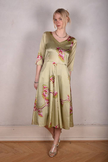 Jane. Stretch Silk midi-length dress with pockets (Khanut) - Tone Barker Silk
