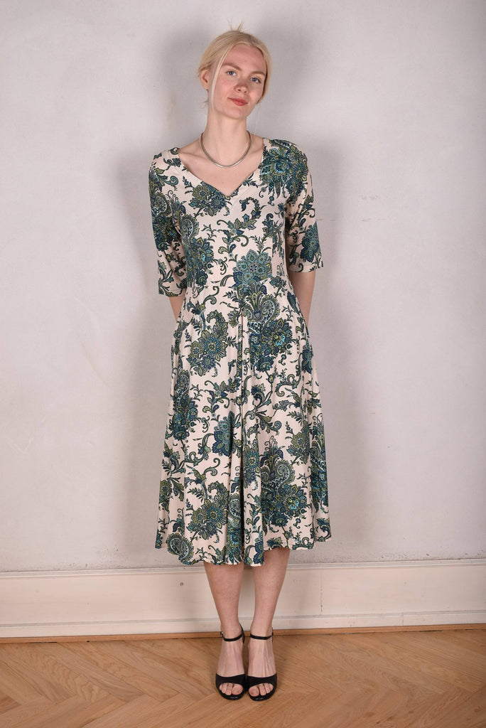 Jane. Stretch Silk midi-length dress with pockets (Seasley) - Tone Barker Silk