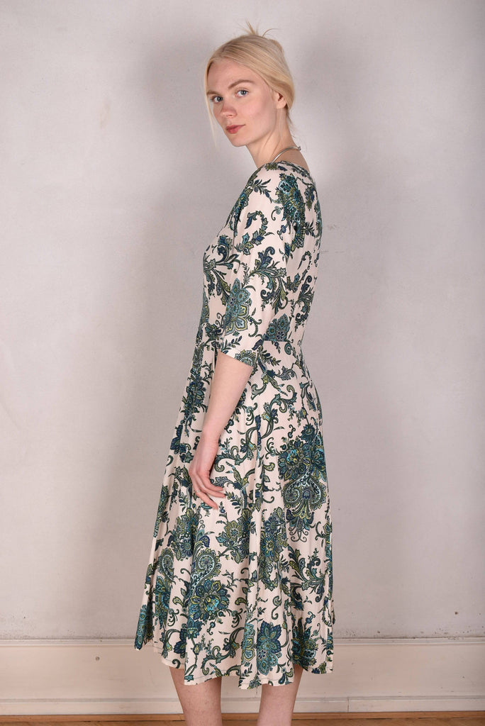 Jane. Stretch Silk midi-length dress with pockets (Seasley) - Tone Barker Silk