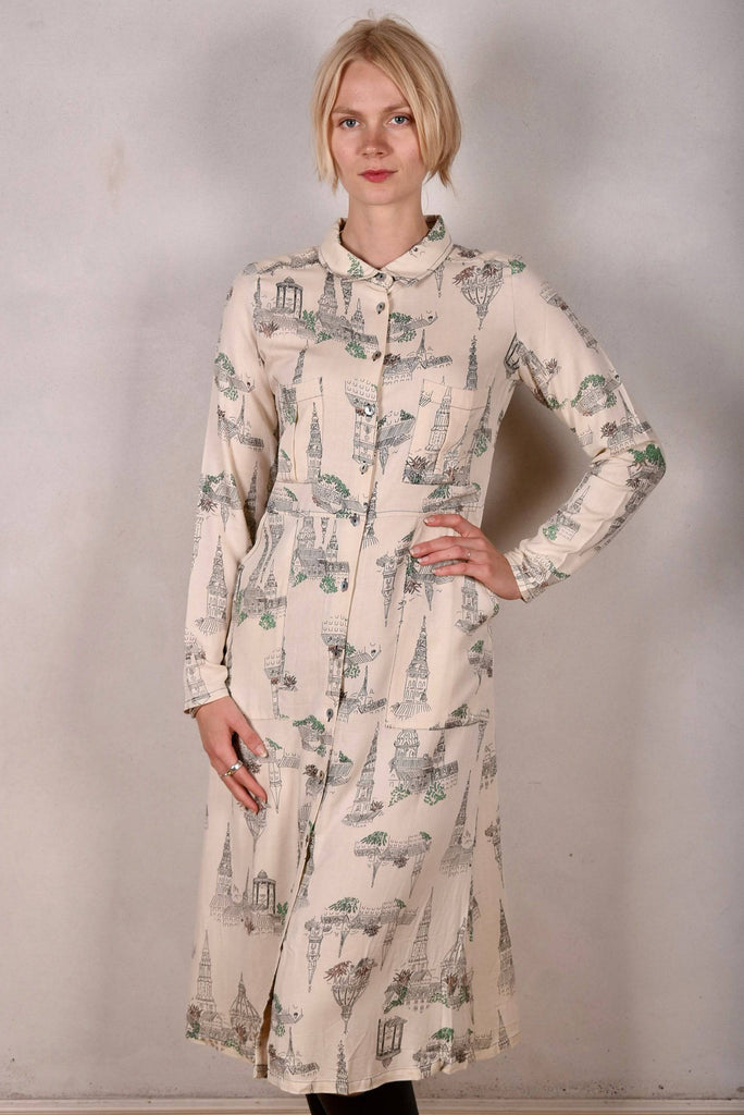 Lonhabo. Shirt dress in noil silk/rayon mix. "N-towers" - Tone Barker Silk