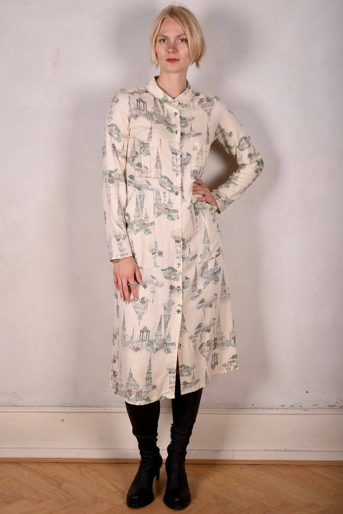 Lonhabo. Shirt dress in noil silk/rayon mix. "N-towers" - Tone Barker Silk