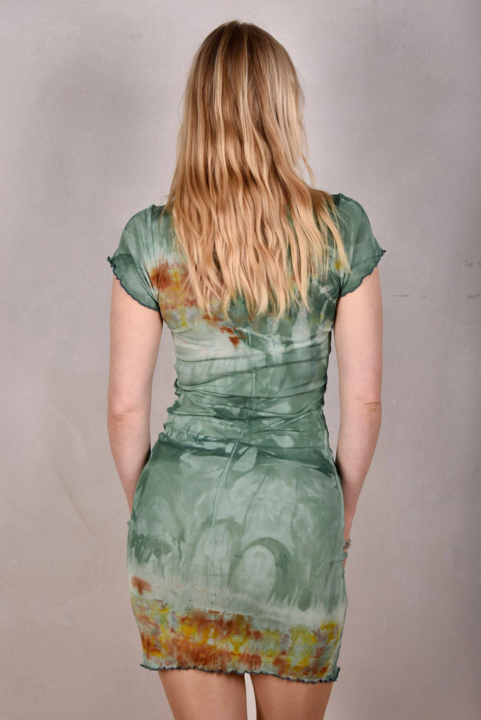 Nunite Short sleeve dress in 100% silk jersey. Tie & Dye - Tone Barker Silk