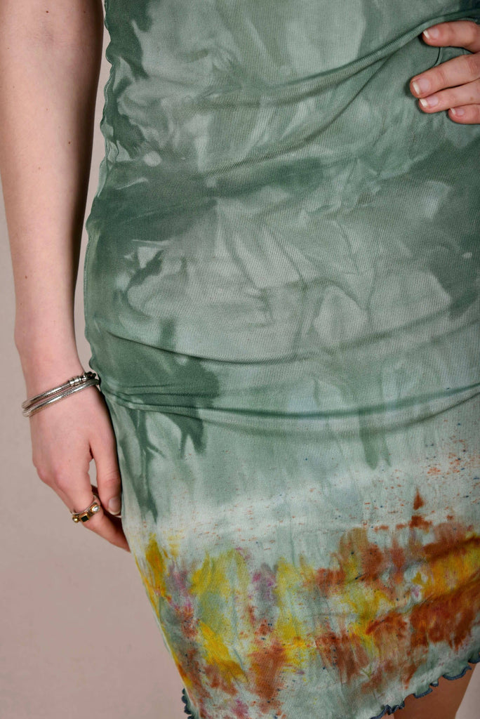 Nunite Short sleeve dress in 100% silk jersey. Tie & Dye - Tone Barker Silk