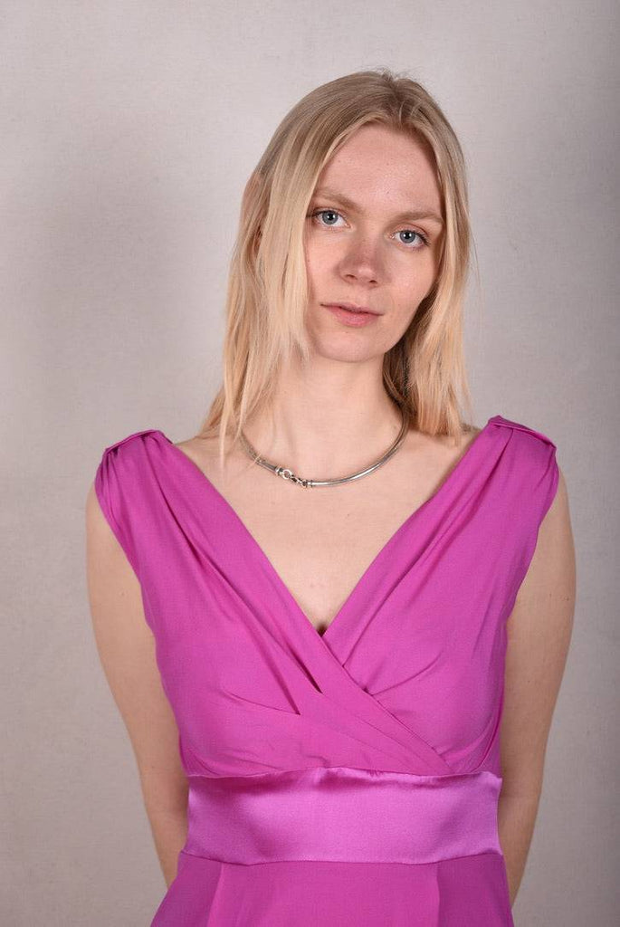 Magnifique. Maxi dress in Silk Stretch Satin, 95% silk, 5% elastan, "Hi-Pink" - Tone Barker Silk