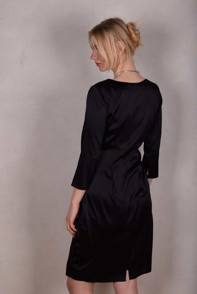 Maudacity. The classic dress in stretch silk satin (Black) - Tone Barker Silk