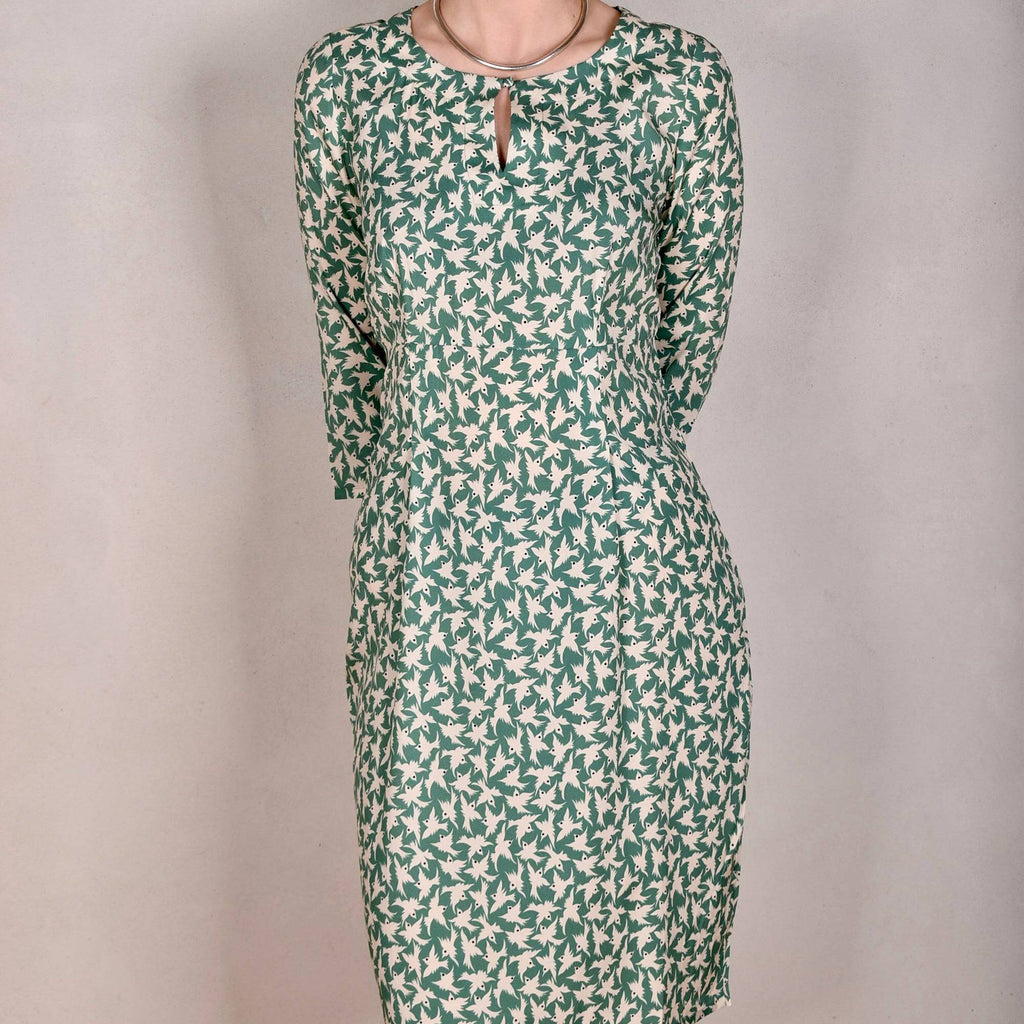 Maudacity. The classic dress in stretch silk satin (Green-bird) - Tone Barker Silk