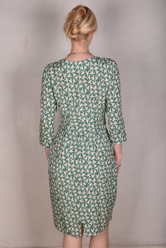 Maudacity. The classic dress in stretch silk satin (Green-bird) - Tone Barker Silk