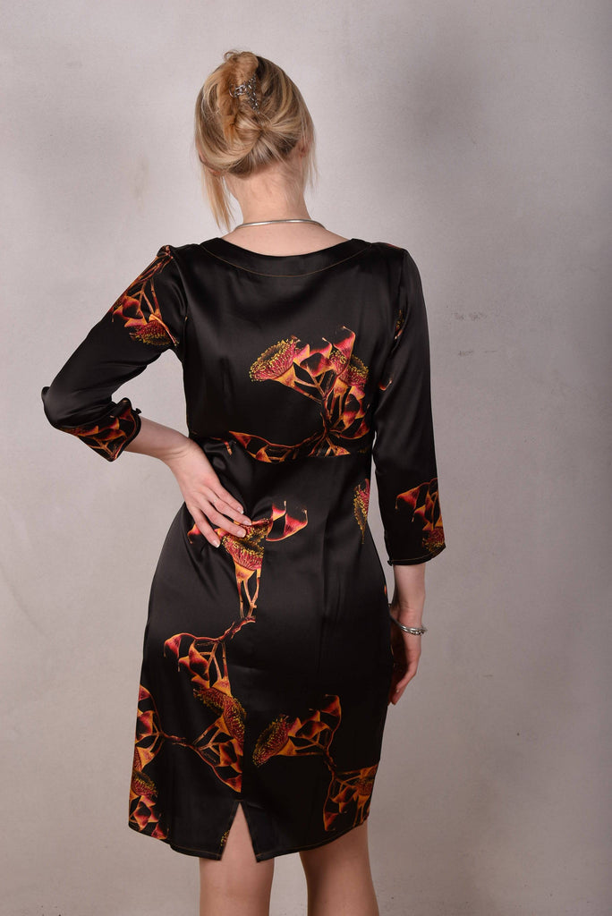 Maudacity. The classic dress in stretch silk satin (Gumnut) - Tone Barker Silk