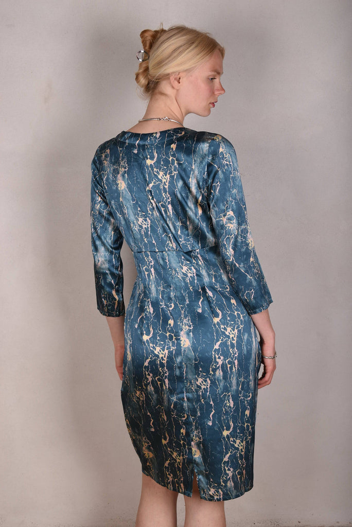 Maudacity. The classic dress in stretch silk satin (Marble-lite) - Tone Barker Silk