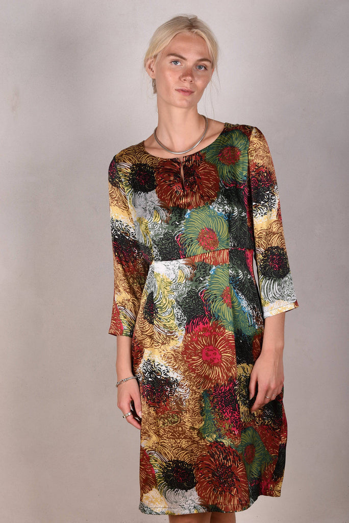 Maudacity. The classic dress in stretch silk satin (Swirl) - Tone Barker Silk