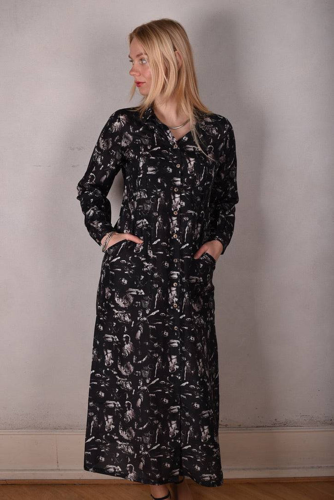 Maxhabo. Long shirt-dress in 100% habotai silk. Print "Punk" from the Raadal Collection - Tone Barker Silk