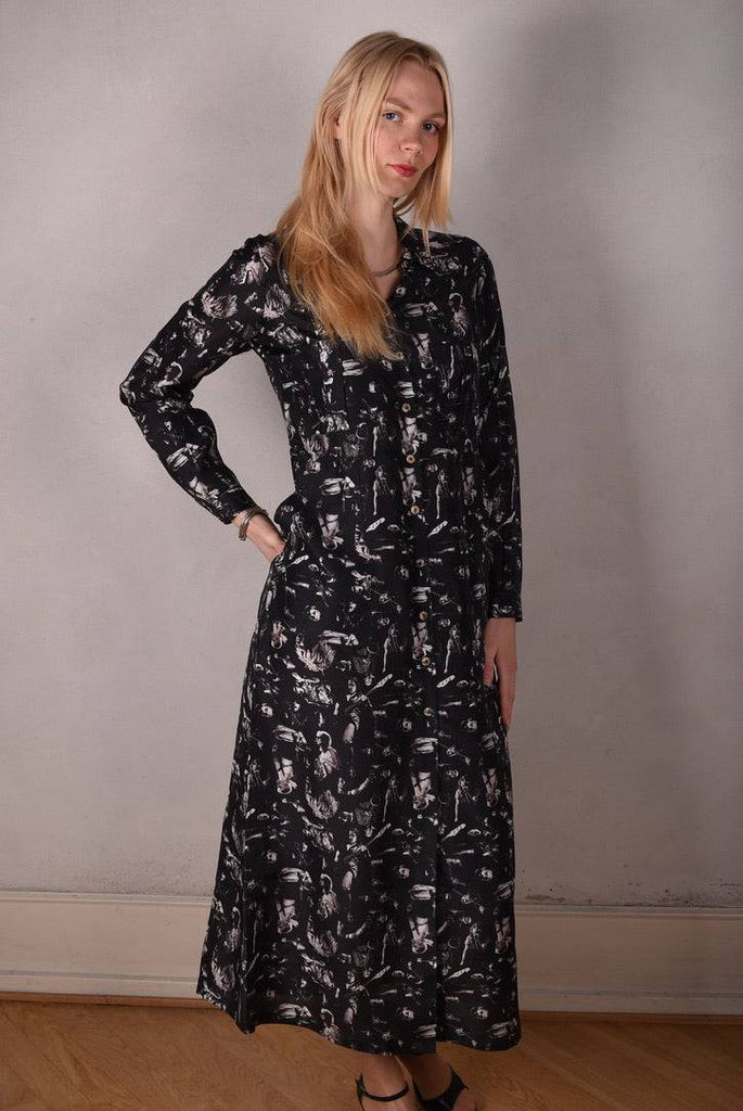 Maxhabo. Long shirt-dress in 100% habotai silk. Print "Punk" from the Raadal Collection - Tone Barker Silk