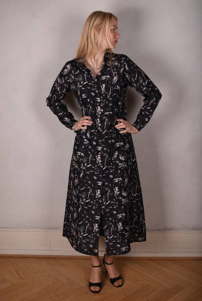 Maxhabo. Long shirt-dress in 100% habotai silk. Print "Punk" from the Raadal Collection - Tone Barker Silk
