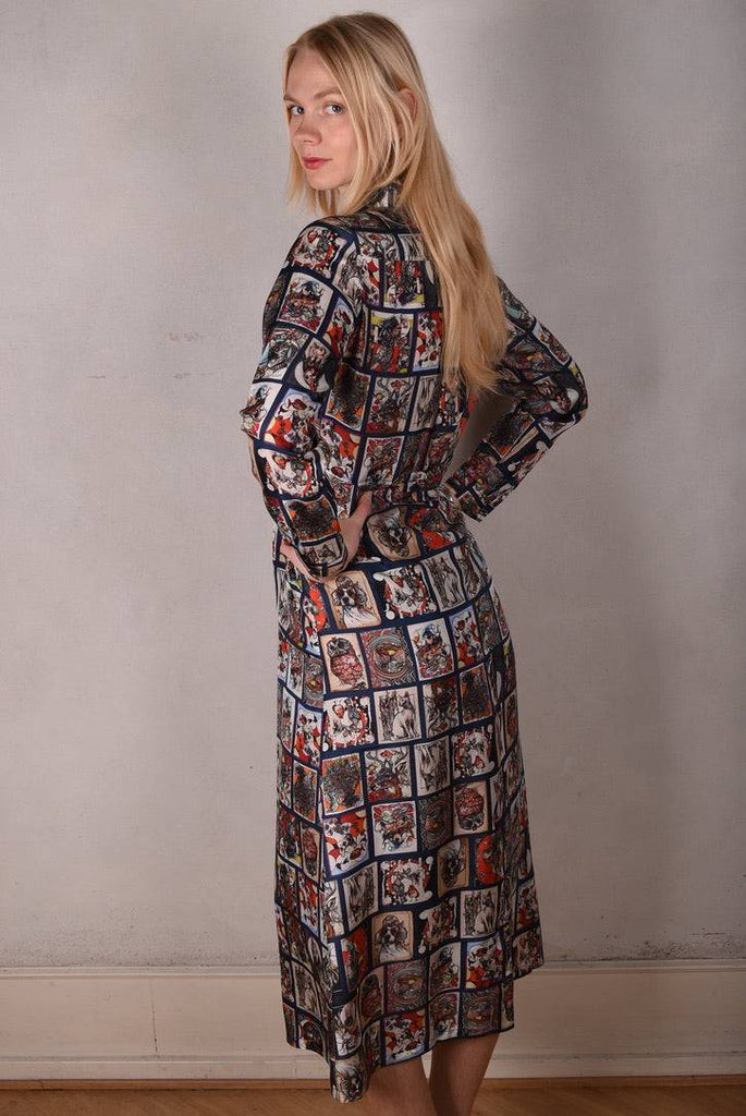 Maxhabo. Long shirt-dress in 100% habotai silk. Print "Susminor" by artist Suse Hartung - Tone Barker Silk