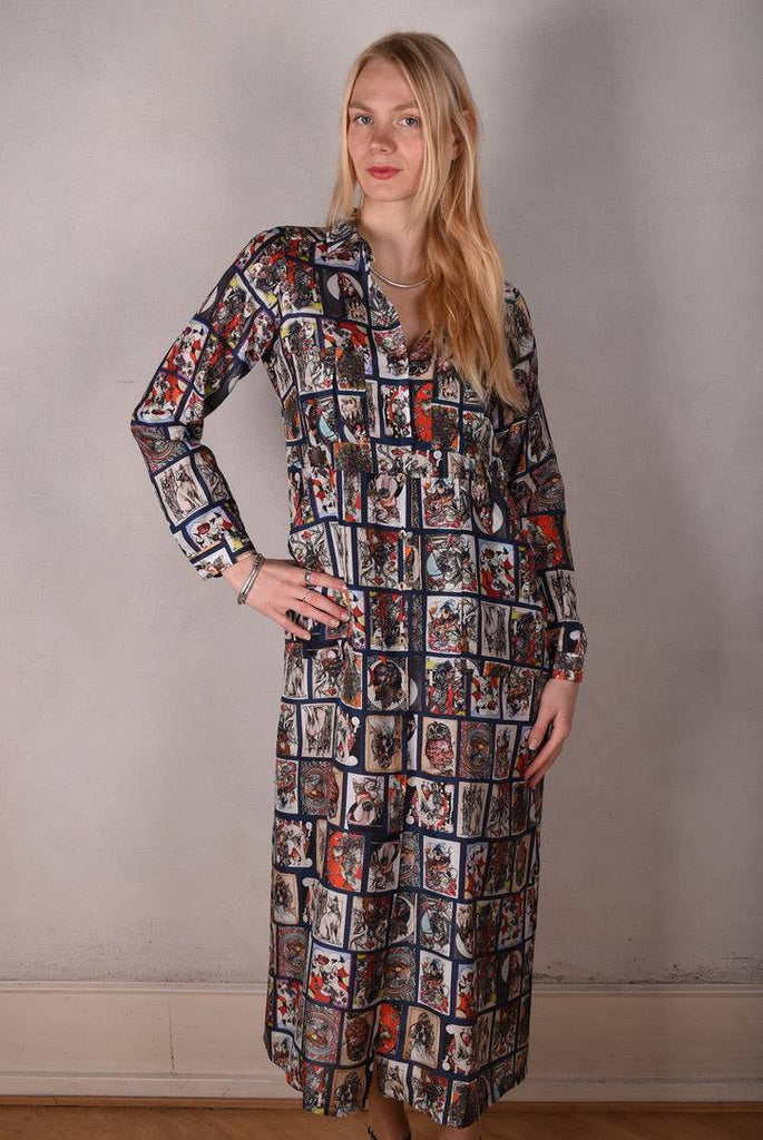 Maxhabo. Long shirt-dress in 100% habotai silk. Print "Susminor" by artist Suse Hartung - Tone Barker Silk
