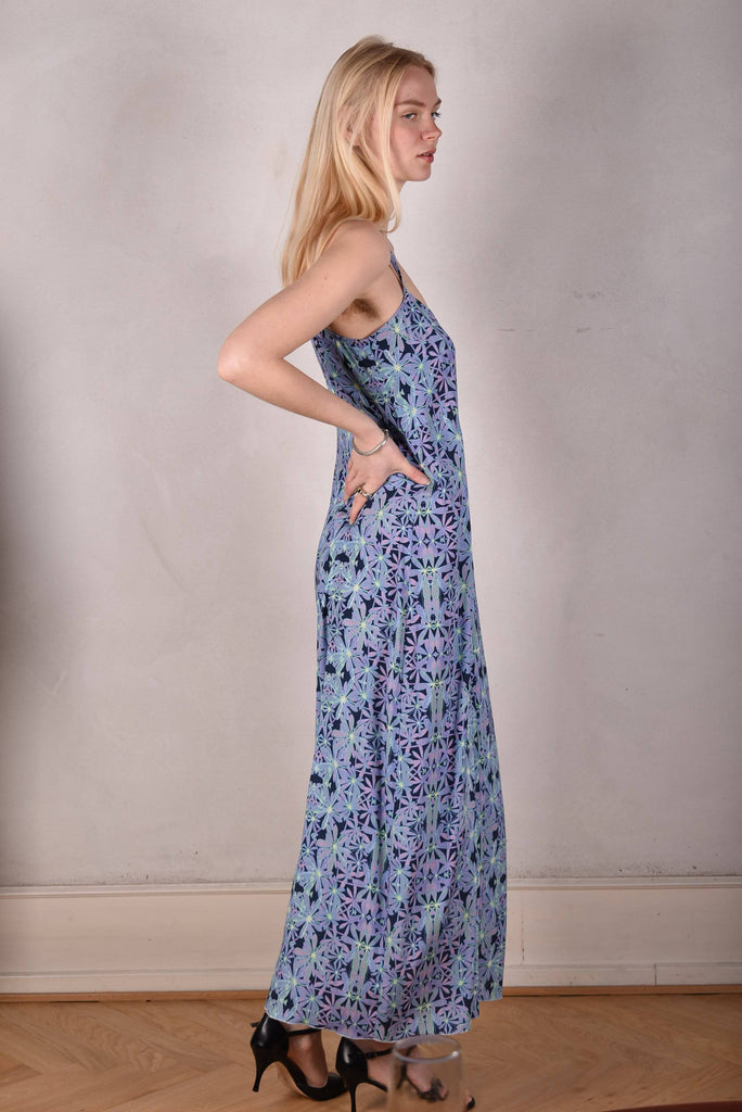 My-Long, Stretch silk maxi length strap-dress. "Aquafleur" - Tone Barker Silk