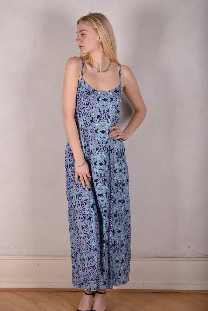 My-Long, Stretch silk maxi length strap-dress. "Aquafleur" - Tone Barker Silk