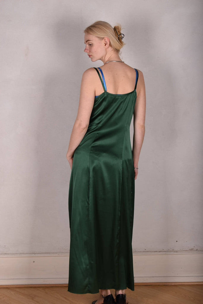 My-Long, Stretch silk maxi length strap-dress. "Forrest" - Tone Barker Silk