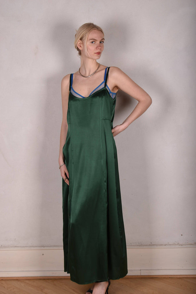 My-Long, Stretch silk maxi length strap-dress. "Forrest" - Tone Barker Silk