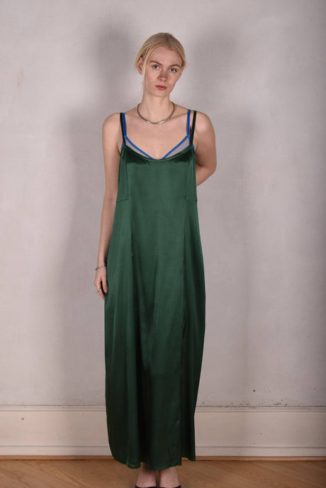 My-Long, Stretch silk maxi length strap-dress. "Forrest" - Tone Barker Silk