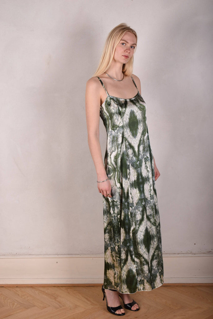 My-Long, Stretch silk maxi length strap-dress. "Mar-Green" - Tone Barker Silk