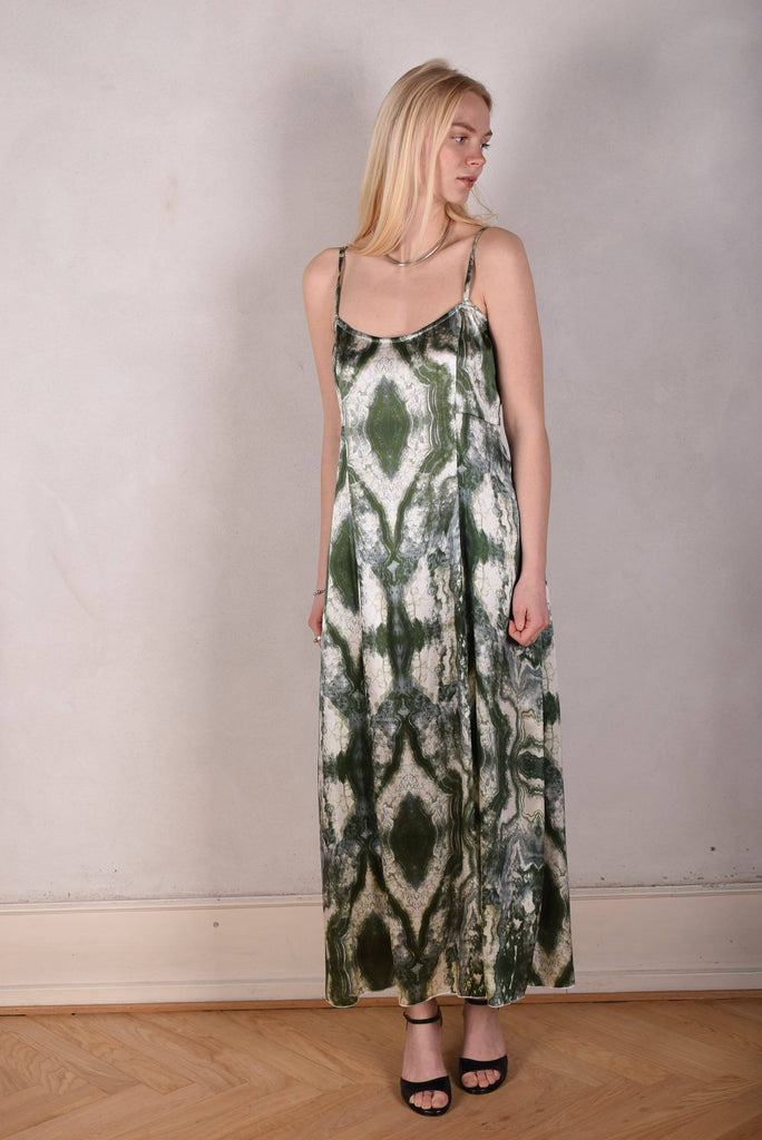 My-Long, Stretch silk maxi length strap-dress. "Mar-Green" - Tone Barker Silk