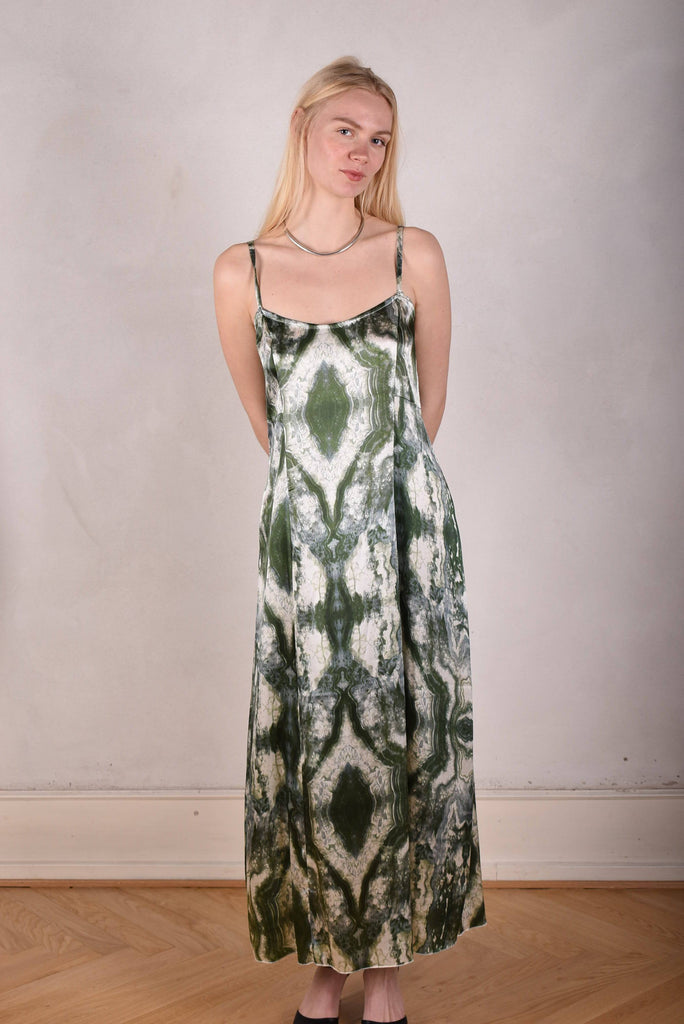 My-Long, Stretch silk maxi length strap-dress. "Mar-Green" - Tone Barker Silk