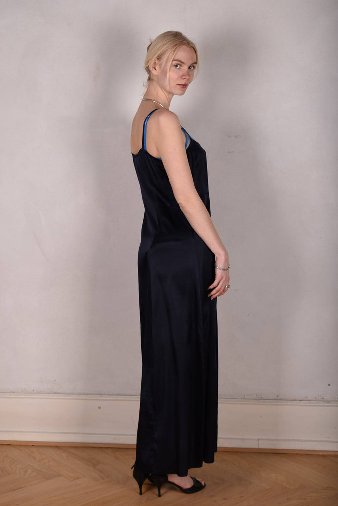 My-Long, Stretch silk maxilenght strap-dress. "Midnight" - Tone Barker Silk