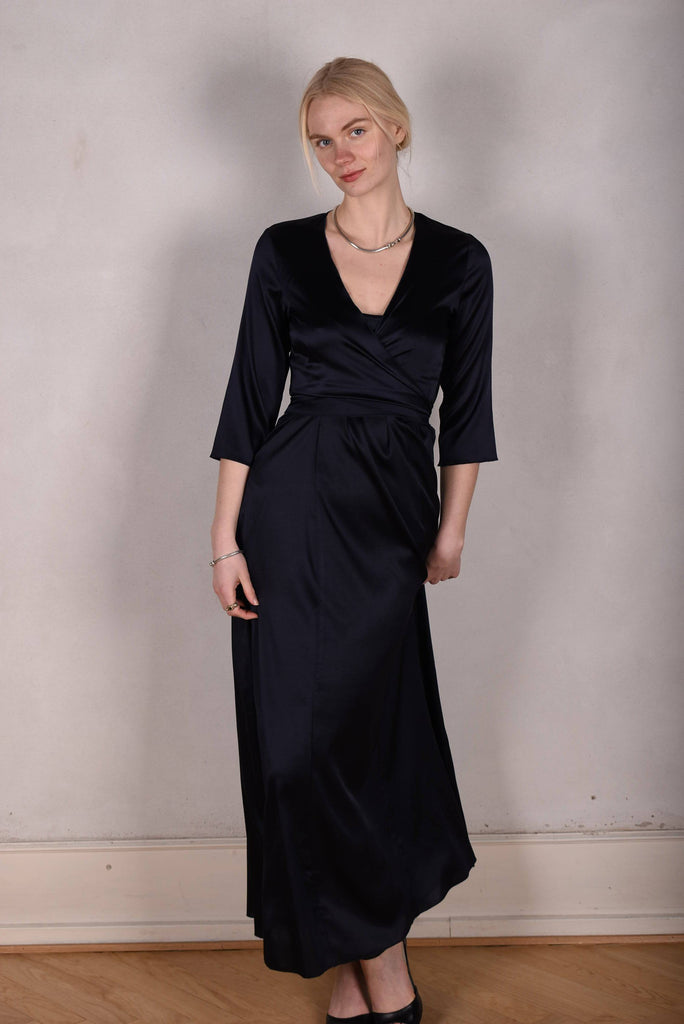 My-Long, Stretch silk maxilenght strap-dress. "Midnight" - Tone Barker Silk
