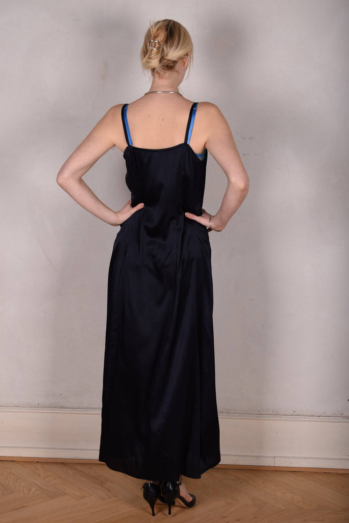 My-Long, Stretch silk maxilenght strap-dress. "Midnight" - Tone Barker Silk