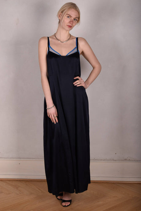 My-Long, Stretch silk maxilenght strap-dress. "Midnight" - Tone Barker Silk